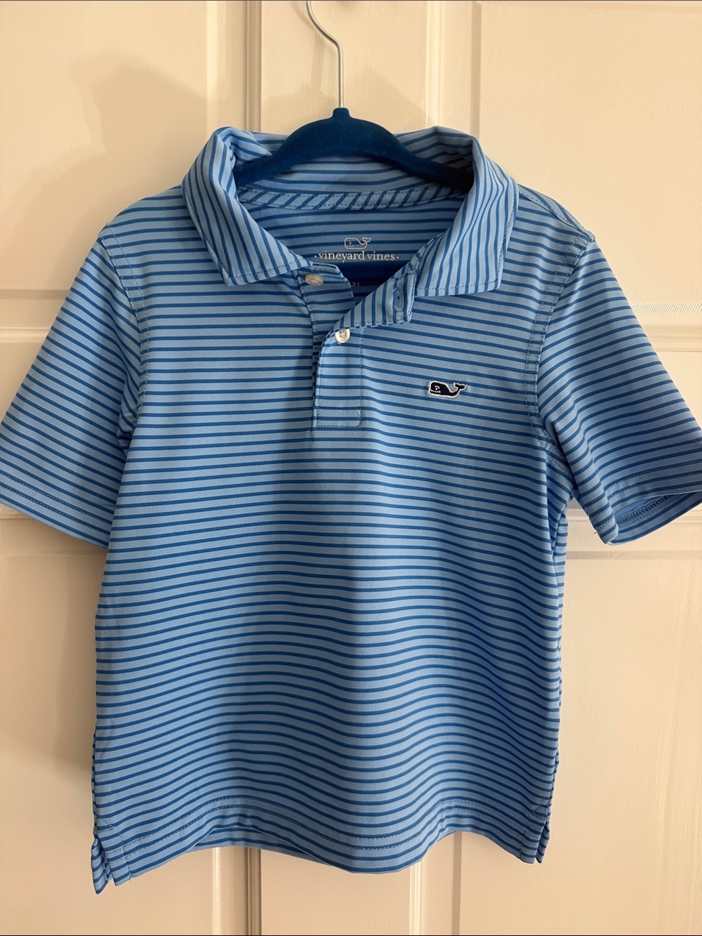 Vineyard Vines Light Blue Navy Striped Boys Performance Polo